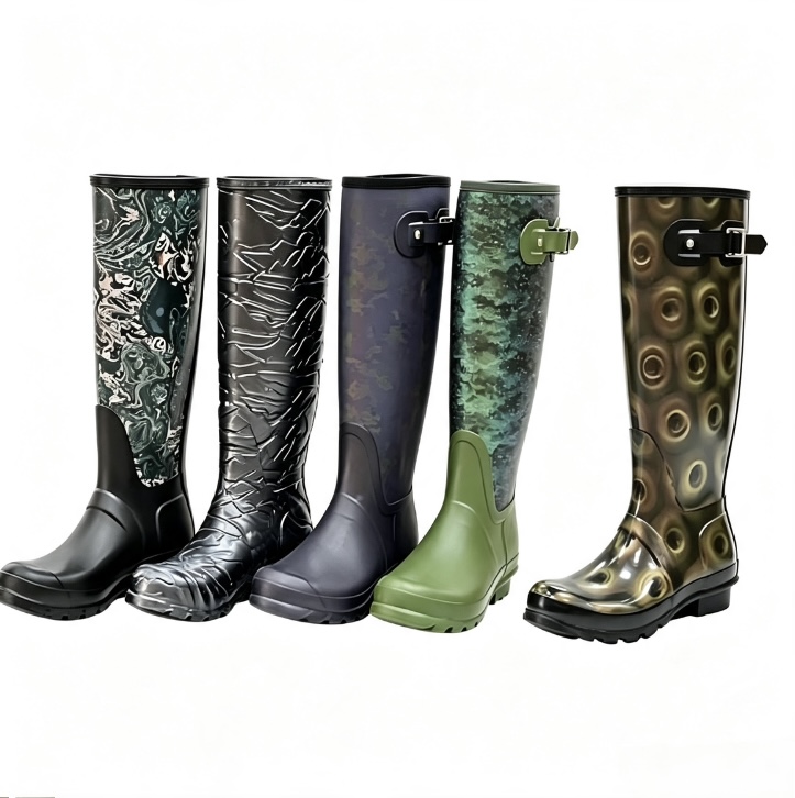 Patcus mens knee high 3D embossed rain boots